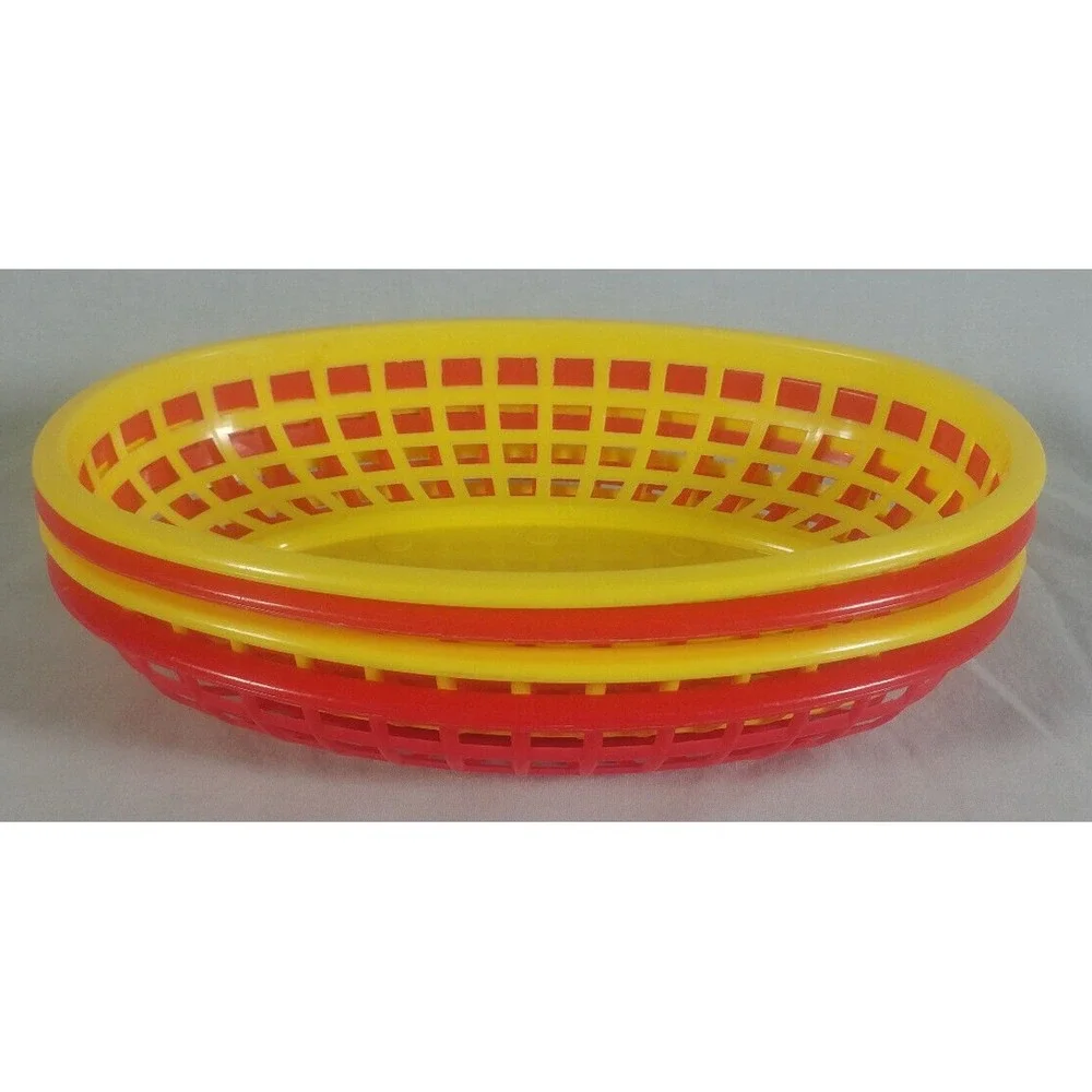 Set of (4) Vintage 1970s Plastic Snack Baskets Fast Food EKCO China Red / Yellow